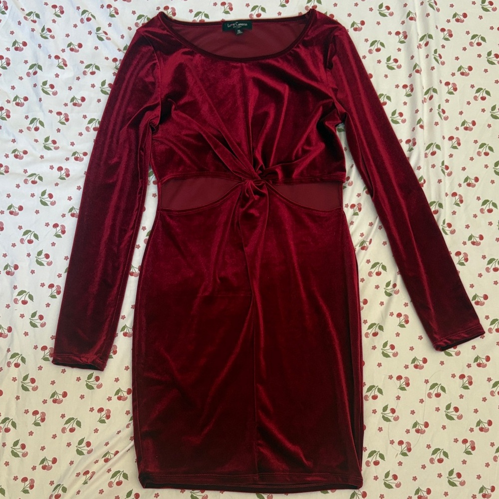 Love Cameron Los Angeles Red Dress Waist Cut Out Velvet Dress- M